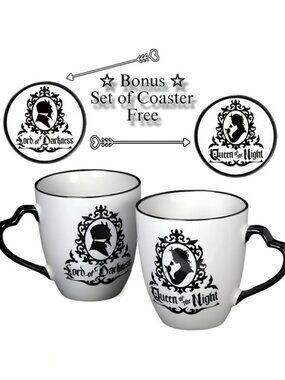 Alchemy Gothic Queen & Lord Mug Coaster Set Black White Feline Royalty NWT OS